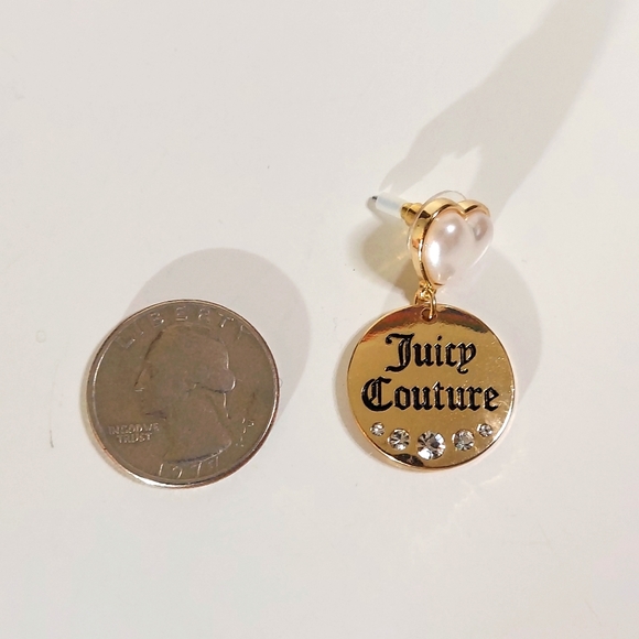 Juicy Couture Los Angeles Gold Toned Heart & Rhinestone Dangle Earrings - Picture 11 of 11
